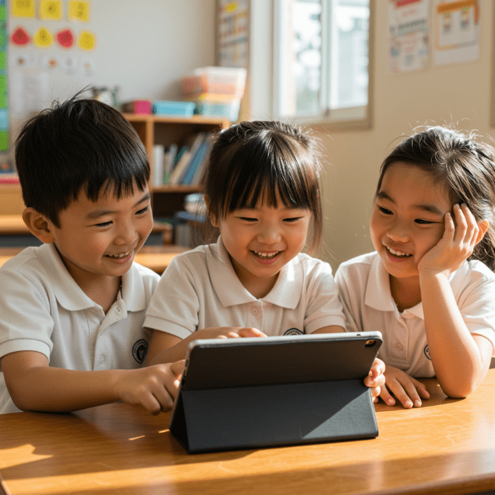 子どもたちが楽しくAIを使うイメージ